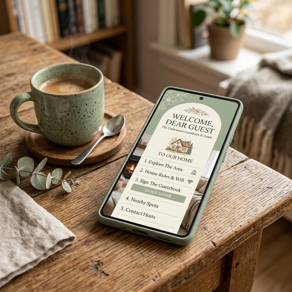Mini website guestbook mockup on a smartphone